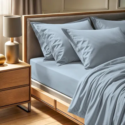 Produktbild von L'Essentiel Linge de Maison, Tonne Marie - Sky, Ranforce Super King Spannbettlaken (FR) (IT) (ES) (DE), 100 % BAUMWOLLE RANFORCE, Blau,  180 x 200+30 cm
