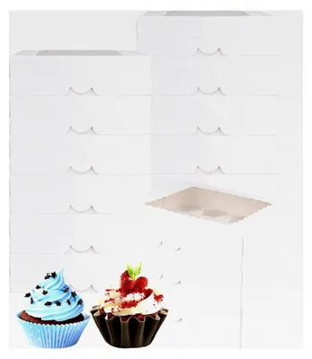Produktbild von 20 Stück 32,5 x 24,8 x 9 cm Weiße Cupcake Boxen mit 12 Löchern, Muffin Transportbox aus Pappe mit transparentem Sichtfenster für Bäckerei, Gebäck und Desserts