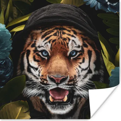 Produktbild von MuchoWow® Poster Tiger - Blumen - Kleidung 30x30 cm - Wandposter - Printing