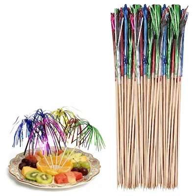 Productafbeelding van 100 Stuks Cocktailspiesjes in Vuurwerkvorm voor Feestelijke Decoratie