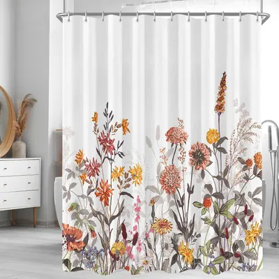 Produktbild von Duschvorhang 180x160cm Mischblumen Polyester Antischimmel, Wasserdicht, Waschbar