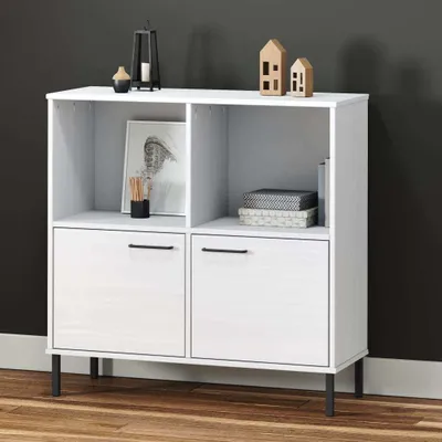 Produktbild von Möbel Bücherregal OSLO mit Metallbeinen Weiß 90x35x90,5 cm Massivholz - Bücherregale 351017