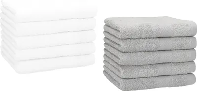 Produktbild von Betz 10 Stück Gästetücher 30x50 cm PREMIUM 100% Baumwolle Set  Farbe: weiß und silbergrau