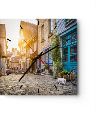 Produktbild von Wanduhr - Quadrat - Glasuhr - stadt straße katze - 40x40cm - Schleichendes Uhrwerk - Lautlos - zum Aufhängen bereit - Dekoration Modern - Wanddekoration aus Glas - C3AC40x40-3711