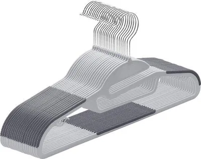 Productafbeelding van Famanu plastic kledinghangers, 20 stuks, met U-vormige opening - grijs + zilver