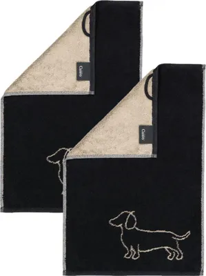 Produktbild von 2 Stück Cawö We love Dogs Gästetücher 6248-93 Dackel Schwarz 30x50