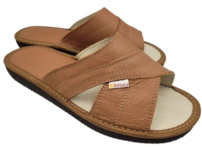 Produktbild von Lederpantoffeln Damen Offene Zehenpantoffeln Bequeme Hausschuhe Rutschfeste Sohle Braun Bosaco 41