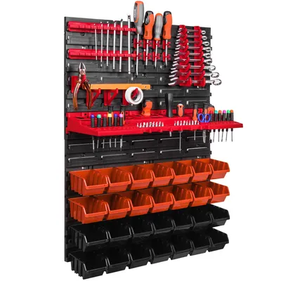 Image de Système de stockage Étagère murale 576 x 780 mm Paroi à outils 28 pcs Bacs gerbables plastique