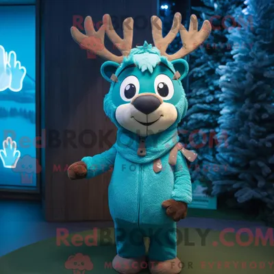 Imagen del producto de Disfraz REDBROKOLY de mascota reno verde azulado vestido con un abrigo y gorros