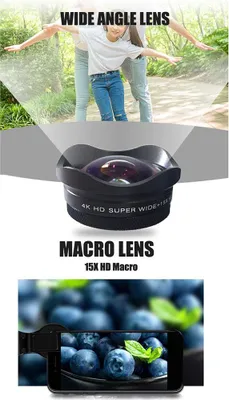 Obrázek produktu pro 4K objektiv pro smartphone, 0,45× širokoúhlý, 15× makro telefon s univerzálním klipem, kompatibilní s iPhone, Samsung, Huawei smartphony