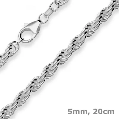 5mm-Armband-Kordelkette-massiv-aus-925-Silber-rhodiniert-20cm