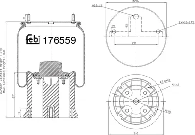 Produktbild von FEBI BILSTEIN Luftfederbalg 176559 270mm 808mm 260mm 286mm 12,0kg