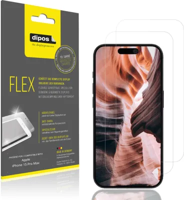 Immagine prodotto di 2x Pellicola protettiva per Apple iPhone 15 Pro Max, rivestimento al 100%, Protezione dipos Flex