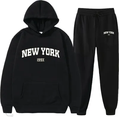 Obrázek produktu pro ASKSA Uni Jogging Suit Loose Hoodies Tracksuit and Jogging Pants Pullover Hoodie Long Sleeve Sports Suit Sports Outfit Set,Black,L