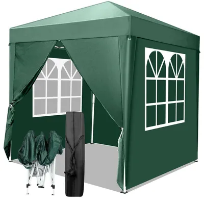 Immagine prodotto di Gazebo da esterno 2x2 metri, colore verde, impermeabile, con protezione UV 50+ e 4 pannelli laterali