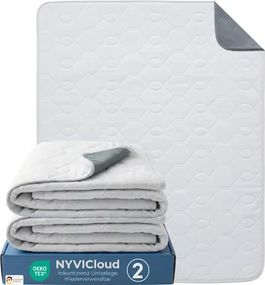 Produktbild von NYVI Inkontinenzunterlage NYVICare 75x90 cm - 2er Pack - wiederverwendbare Inkontinenzauflage - Bei 95°C waschbar kochfest, wasserdichter Matratzenschutz - Inkontinenz Bettunterlage