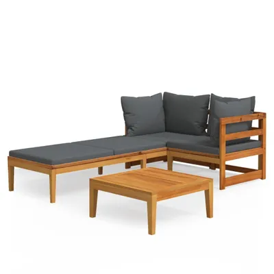 Produktbild von vidaXL 3-tlg. Garten-Lounge-Set mit Dunkelgrauen Kissen Massivholz Akazie