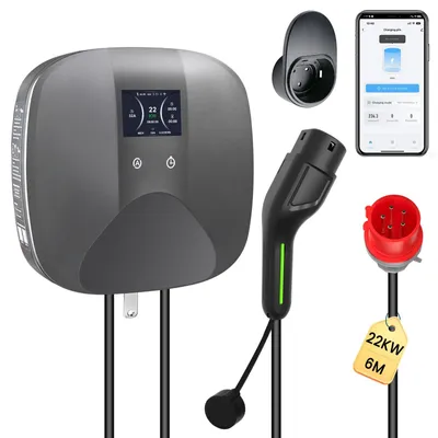 Image de Borne de recharge mobile – 22 kW, charge rapide – câble de 6 mètres – prise CEE triphasée – pour véhicules électriques