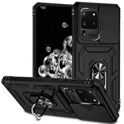 Obrázek produktu pro Pouzdro pro Samsung Galaxy S20 Ultra dvouvrstvé pouzdro s posuvným krytem kamery a prstencovým stojánkem černé