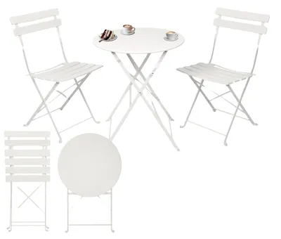 Obrázok produktu pre Albatros bistro set 3-dielny biely - bistro stôl s 2 stoličkami - skladacie stoličky a stôl z robustného kovu - ideálny ako súprava balkónového alebo záhradného nábytku v modernom dizajne