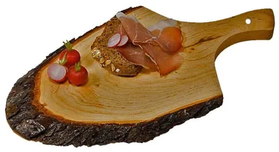 Immagine prodotto di Tagliere Ovale In Legno Corteccia Con Manico 35x14cm Salumi Formaggi Affettati