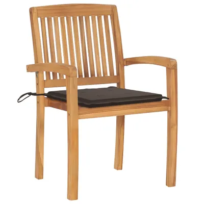 Image de vidaXL Chaises de jardin 2 pcs. avec coussin taupe teck massif