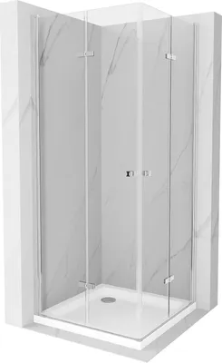 Produktbild von Mexen Lima Duo klappbare Duschkabine 90 x 90 cm, Transparent, Chrom + Duschwanne Flat - 856-090-090-01-02-4010