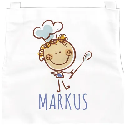 Produktbild von personalisierte Kinderschürze mit Namen Strichmännchen mit Kochmütze Kochschürze Backschürze Kinder SpecialMe Jungen weiß 3-6 Jahre