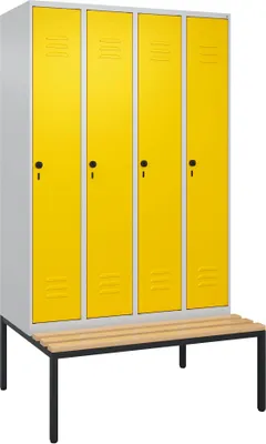 Produktbild von C+P Garderobenschrank "Classic Plus", Abteilbreite 30 cm, mit Sitzbank, Verkehrsgelb (RAL 1023), 212x120x50 cm/ 4 Fächer