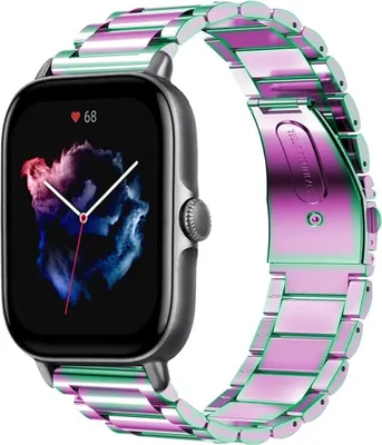 Produktbild von Strap-it Stahlarmband - Kompatibel mit Amazfit GTS 3 Armband Ersatzarmband Edelstahl - Gliederarmband mit Faltschließe - Hochwertiges Material - für Smartwatch 20mm Armband Bunt
