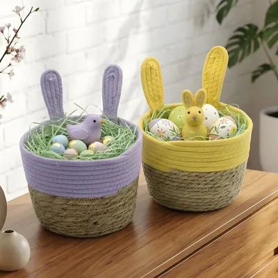Produktbild von 2x Osterkorb "Hasenöhrchen" aus Seegras, Ø 20 x 15 cm, Pflanzkorb, Osternest, Geschenkkörbchen
