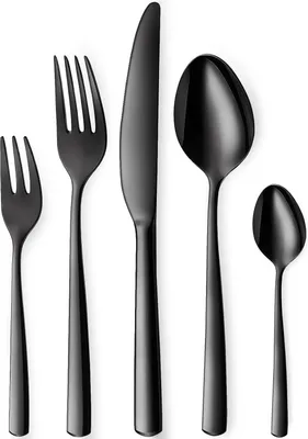 Produktbild von Besteck Set 6 Personen, 30 teilig Edelstahl Besteckset Schwarz Matt, Essbesteck Set mit Messer Gabel Löffel, Hochwertiges Edelstahlbesteck, Spülmaschinenfest.