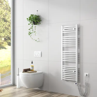 Zdjęcie produktu dla EMKE Grzejnik łazienkowy Elektryczna suszarka do ręczników Z elementem grzewczym 120x40cm Biały Zakrzywiony grzejnik łazienkowy