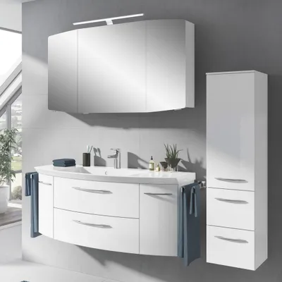Produktbild von Badmöbel Set mit Hochschrank CERVIA-66 in Hochglanz weiß, B/H/T: 168/200/50,5 cm