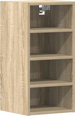 A light brown wooden cabinet with four shelves, shown from the front.