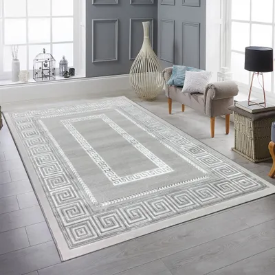 Obrázok produktu pre Koberec sivý strieborný okrajový vzor ľahko udržiavateľný odolný obývacia izba rozmer - 120 x 170 cm