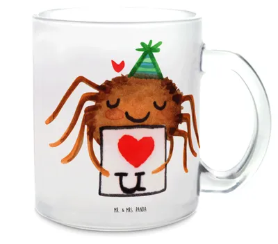 Produktbild von Mr. & Mrs. Panda Teetasse Glas Spinne Agathe Brief - Transparent - Geschenk, Treuetest, Ich Liebe Dich, Verliebt, Heiratsantrag, Liebesbeweis, glastasse, aus, Haferl