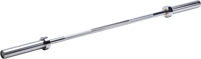 A silver barbell on a white background.