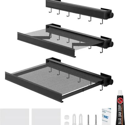 Zdjęcie produktu dla Aluminiowy wieszak ścienny – 45 cm – oszczędza miejsce – z haczykami na skarpetki, bieliznę i spodnie – czarny