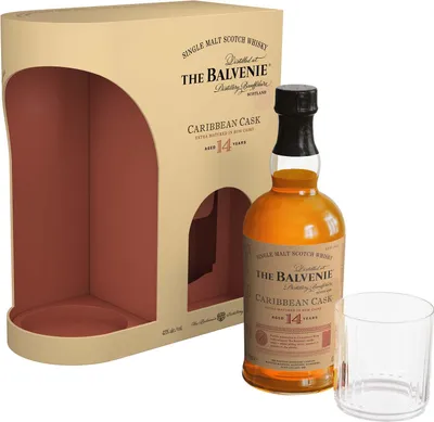 Produktbild von Balvenie 14 Jahre - Caribbean Cask - 2025 Geschenkset mit Glas - Single Malt Scotch Whisky