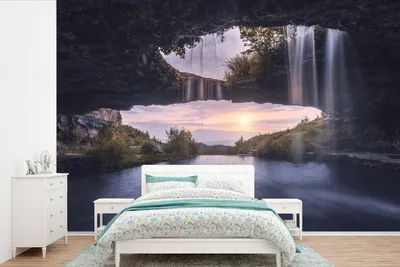 Produktbild von MuchoWow® Fototapete für Wohnzimmer oder Schlafzimmer Wandtapete Vinyl Motivtapete Wasserfall - Höhle - Natur - 600x400 cm - Vinyltapeten