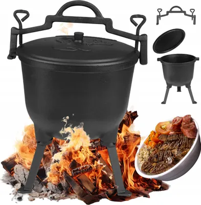 Produktbild von Riesiger Jägerglasbräter 16L - Robuster Gusseisentopf für Lagerfeuer & Grill. Markenqualität von Rossner! Optimal für Outdoor-Kochen und rustikale Mahlzeiten.