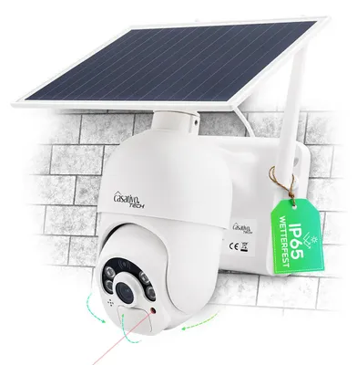 Produktbild von Smarte Überwachungskamera, solarbetrieben / kabellos, Pan-Tilt, FullHD, Solar Panel, PIR Sensor, Aussen, Nachtsicht, 2-Wege-Audio/ Video, IP66, weiss