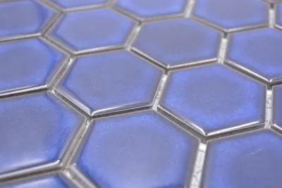 Produktbild von Handmuster Keramik Mosaik Hexagon kobaltblau glänzend Mosaikfliese Wand Fliesenspiegel Küche Bad MOS11H-4501_m