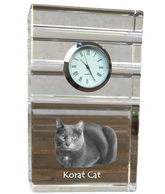 Produktbild von Korat Katze - Glasuhr mit Foto, Katzenfoto im Kristall, personalisierte Standuhr für das Büro der Marke Art-Dog