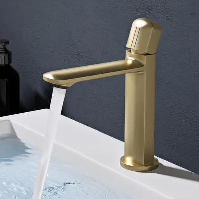 Produktbild von doporro Wasserhahn Bad Waschtischarmatur mit Auslaufhöhe 131mm Vollmessing-Körper Mischbatterie für Waschbecken Armaturen Badarmatur Gebürstet gold 1190