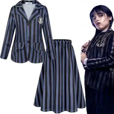 Obrázek produktu pro Korbi | Halloween kostým - Wednesday Addams - velikost 120 - Školní uniforma - Ideální pro děti a karneval