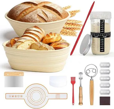 Produktbild von Sauerteig-Starter-Set – Backset für Brot – Zum selbstgemachten Brot – Komplettes Set mit 19 Teilen – 23 cm und 25 cm