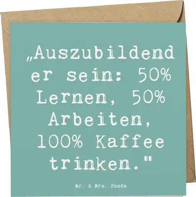 Produktbild von Mr. & Mrs. Panda Grußkarte Spruch Auszubildender - Meeresbrise - Geschenk, faltkarte, handgefertigte Geschenke, Kaffee trinken, Berufsgestaltung, Klappkarte, anlasskarte