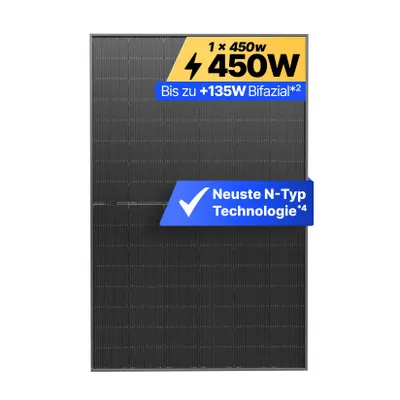 Produktbild von Solakon® Solarmodul 450W Bifazial Glas-Glas N-Type – Black Frame PV Modul 40V für Balkonkraftwerk (1 Stück)